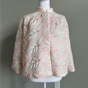 Ariel Vintage Lightweight Spring Quilted Leaf Print Cropped Jacket Size Large